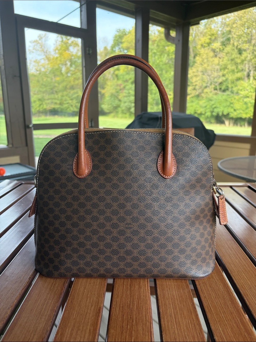 Beautiful Celine Brown Honeycomb Pattern Dome Satchel Handbag